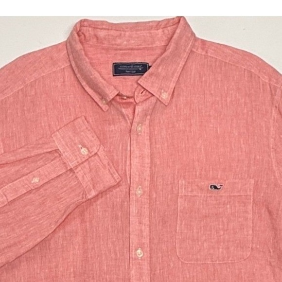 Vineyard Vines Other - Vineyard Vines Shirt Mens XL Pink Linen Button Down Long Sleeve‎ Whale Pocket